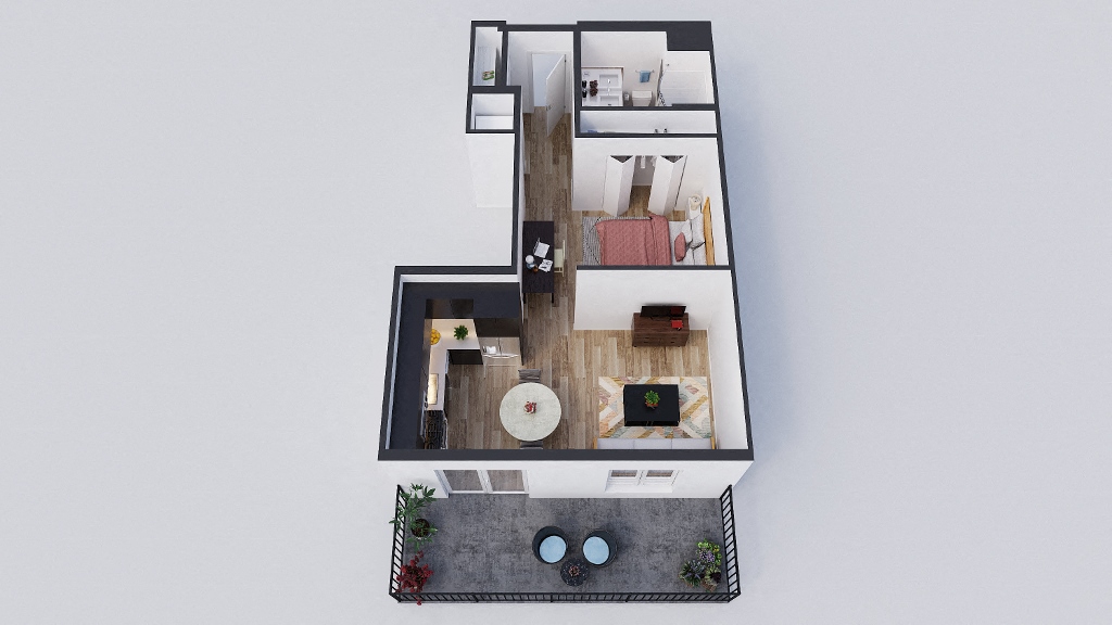 Floor plan for 1 bed, 1 bath, 643 sqft